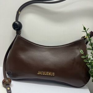 Jacquemus Dark Brown Shoulder Bag with Gold Logo